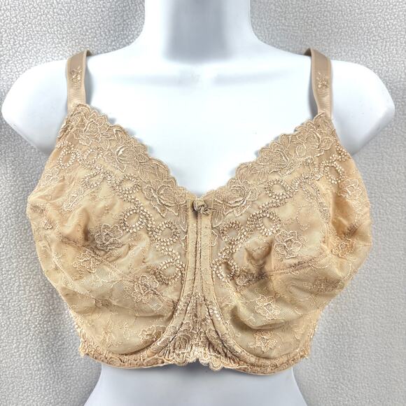 WACOAL 40DDD Nude Renaissance Rose Underwire Bra Lace Plus Size 40F Buff 85720 - Picture 3 of 13